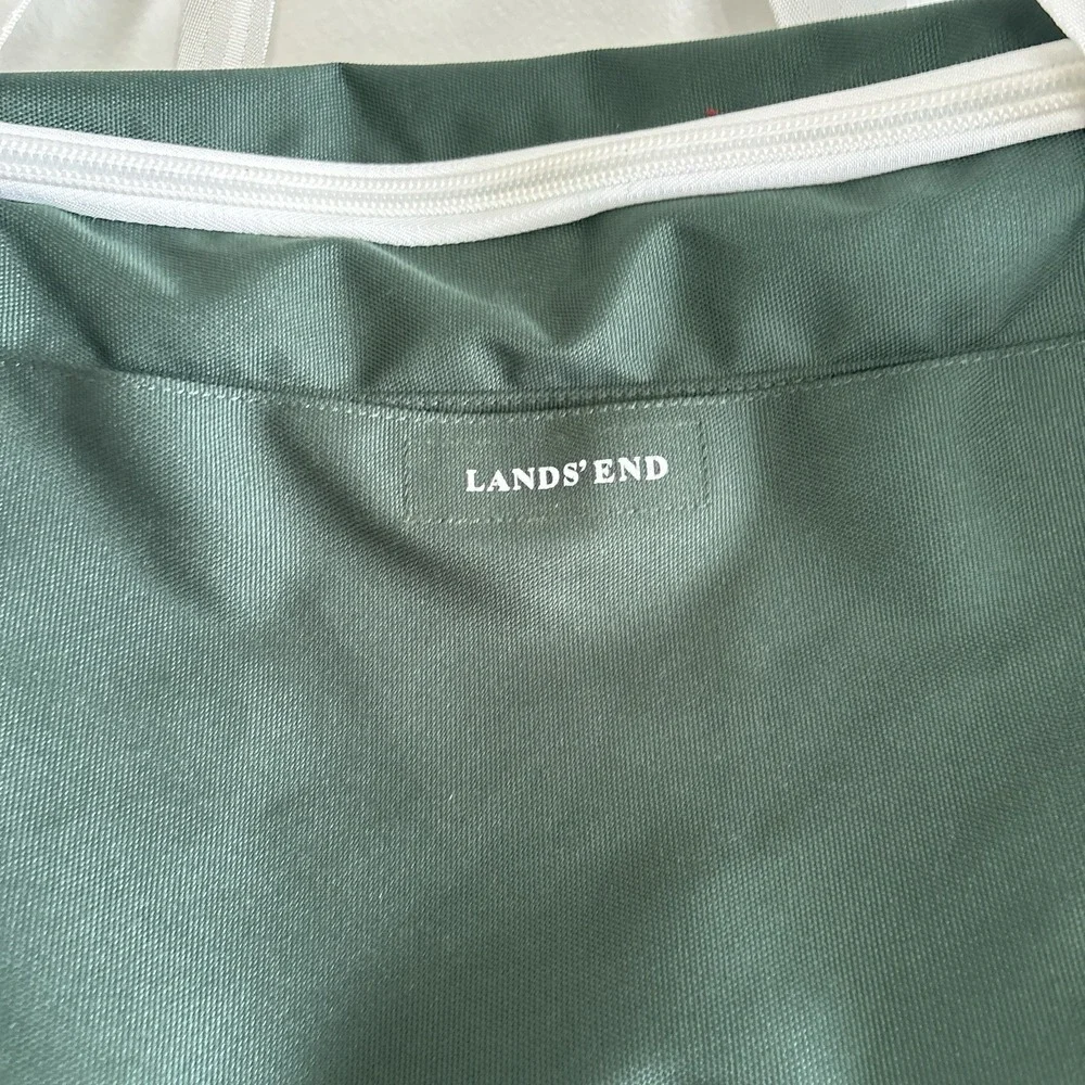 Vintage Lands' End Green White Duffel Bag Weekender Gym Travel Shoulder Strap